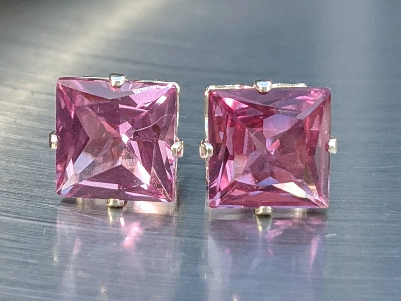 8mm 3ct Per Stone Alexandrite Stud Earring Princess Cut Gemstone Elegant Fine Jewelry Radiant Solitaire Earring Ideal for Her Christmas Gift image 4