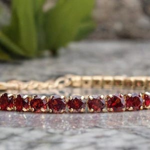 Natural Garnet Tennis Bracelet Gold 4mm Natural Red Garnet Bracelet Naturally Mined Genuine Gemstone Fast Free Shipping For Her Birthday