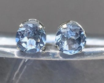 Real Aquamarine Stud Earrings 5.5mm .75ct Round Cut Sterling Silver. Aquamarine earrings for her Birthday Christmas Gift March Birthstone