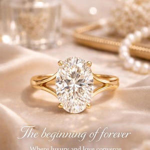 5CT Oval Diamond Ring 10x12mm | Split Shank Engagement Ring | Moissanite or Lab Diamond | Gold Solitaire Proposal Ring Luxury Bridal Jewelry