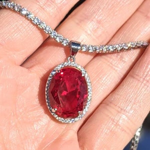 Real Ruby Pendant Large Pigeon Blood Red Ruby Necklace With Tennis Chain Sterling Silver or Solid Gold 12x16mm 9.30ct Oval Cut Ruby For Her zdjęcie 2