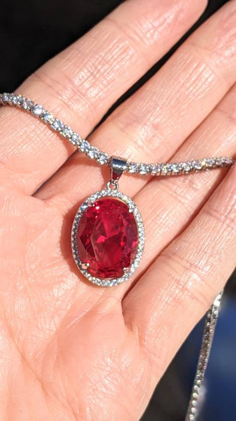 Real Ruby Pendant Large Pigeon Blood Red Ruby Necklace With Tennis Chain Sterling Silver or Solid Gold 12x16mm 9.30ct Oval Cut Ruby For Her zdjęcie 2