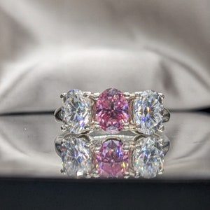 Radiant Cut Multi-Color Moissanite Wedding Band Sparkling Custom Bridal Ring Unique Pink and Clear Moissanite Anniversary Band image 4