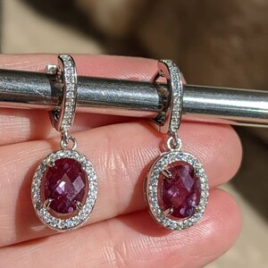 Real Color Changing Alexandrite Lever Back Earrings Russian Pulled True Color Change Alexandrite Oval Checkerboard Cut Earrings with halo image 4