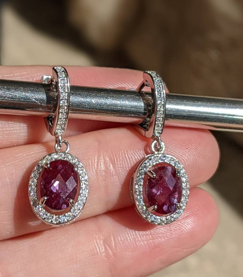 Real Color Changing Alexandrite Lever Back Earrings Russian Pulled True Color Change Alexandrite Oval Checkerboard Cut Earrings with halo image 4