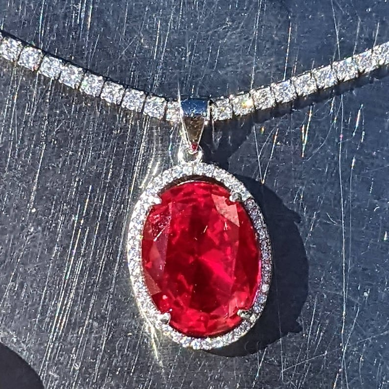 Echte Ruby hanger grote duif bloed rode Ruby ketting met tennisketting Sterling zilver of massief goud 12x16mm 9.30ct ovaal geslepen Ruby voor haar afbeelding 3