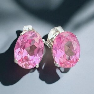 Pink Sapphire Stud Earrings: 2ct Oval, Sterling Silver or 14k Gold image 6