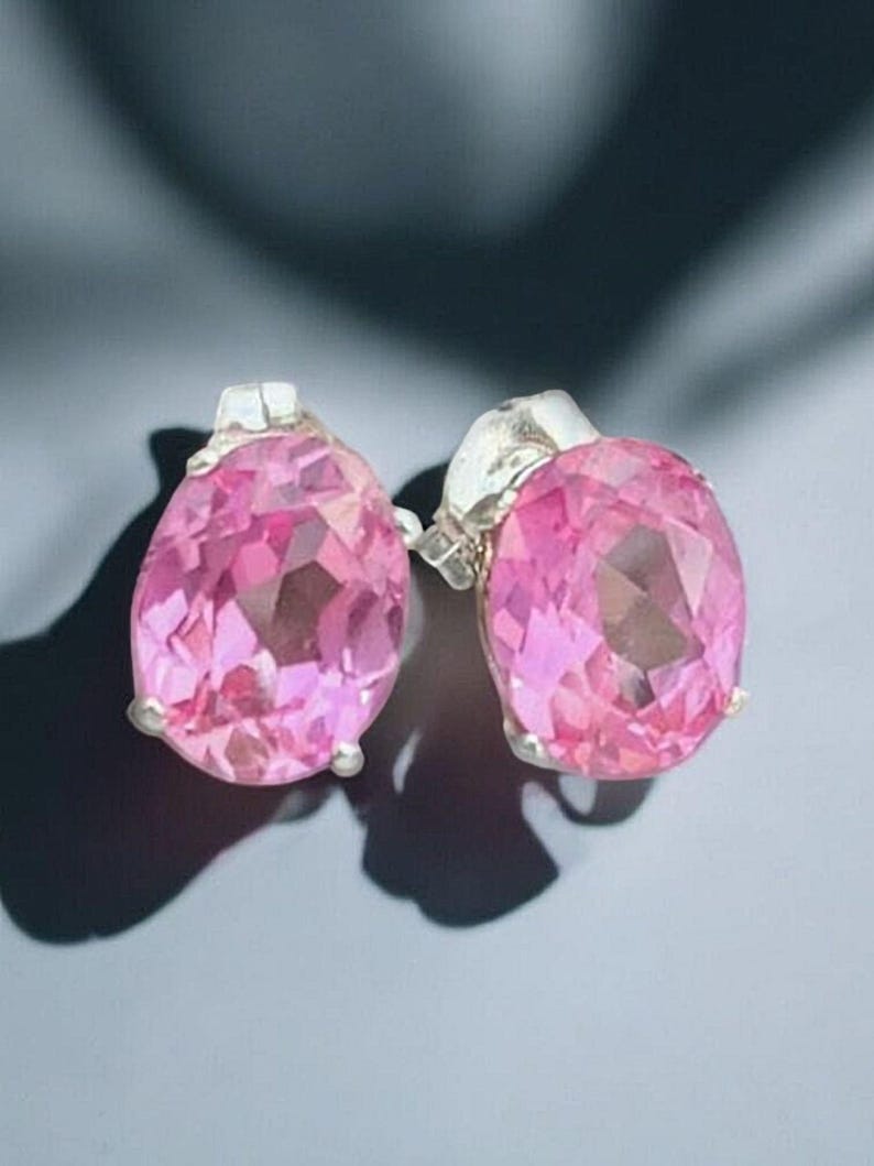 Pink Sapphire Stud Earrings: 2ct Oval, Sterling Silver or 14k Gold image 6