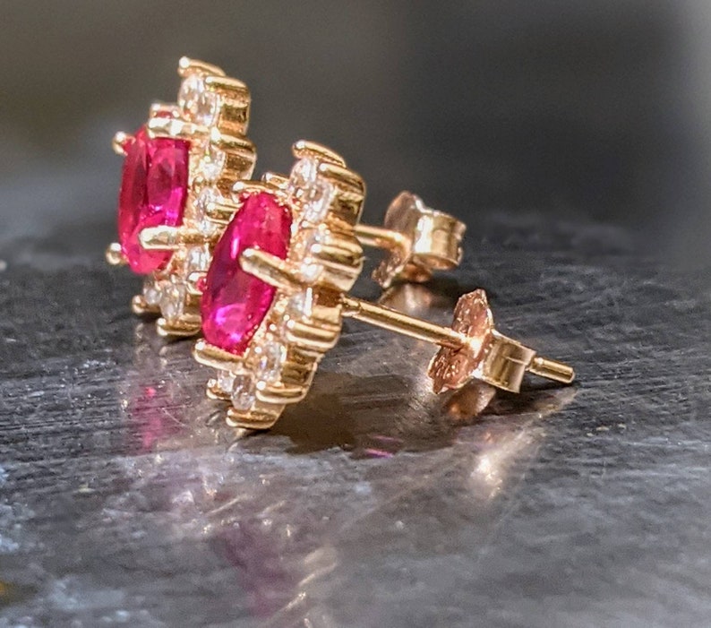 Brilliant Oval Cut With AAA Halo Anniversary Jewelry Pigeon Blood Red Stud Earrings Real Ruby Earrings Rose Gold 0.80ct Genuine Ruby