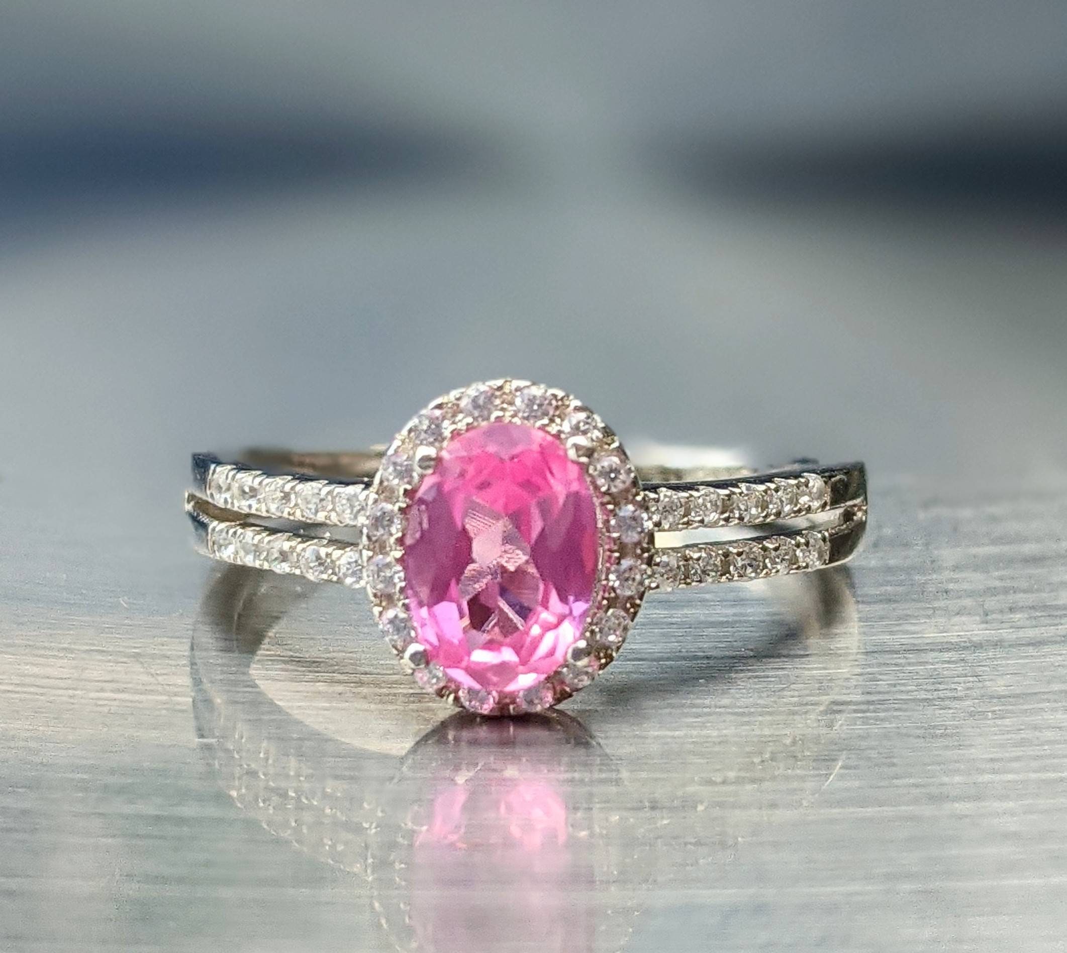 Real Pink Sapphire Ring Sapphire Solitaire Ring Oval Cut With Etsy