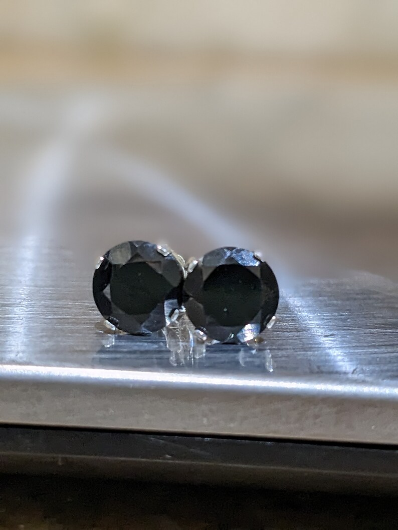 Natuurlijke zwarte Spinel Stud Oorbellen 6mm ronde geslepen zilveren of gouden echte zwarte Spinel hengsten voor hem of haar verjaardagscadeau voor vrouwen afbeelding 7