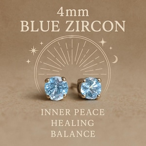 Blue Zircon Stud Earrings: Sterling Silver Bridal Jewelry, December Birthstone