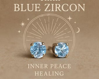 Blue Zircon Stud Earrings: Sterling Silver Bridal Jewelry, December Birthstone