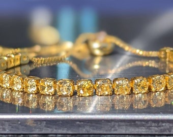 Yellow Sapphire Tennis Bracelet 3mm Yellow Canary Sapphire bracelet Sapphire cuff For Women&#39;s Birthday Gift Anniversary Christmas gift