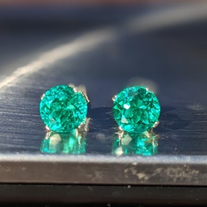 Colombian Emerald Stud Earrings With Lab Certificate 6mm Round Cut Stud Earrings Silver Or 14k Emerald Earrings For Her Birthday Gift 画像 5