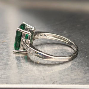 Zambian Emerald Ring 8x6mm 2.60ct Emerald Cut Vintage Dark Emerald Engagement Ring With Paved Band For Women's Birthday Gift Bridal Gift image 6