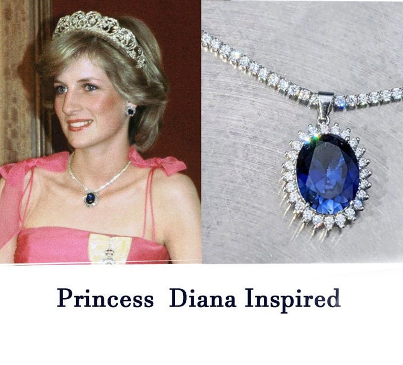 Royalty Repulica Princess Diana Celebrity Inspired Real Blue Sapphire Pendant With Halo 9.30ct Oval Cut Mother's Day Gift Lady Di Necklace 画像 1