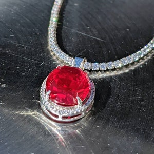 gorgeous Large 9cy ruby Pendant with sparkling tennis chain #realrubynecklace