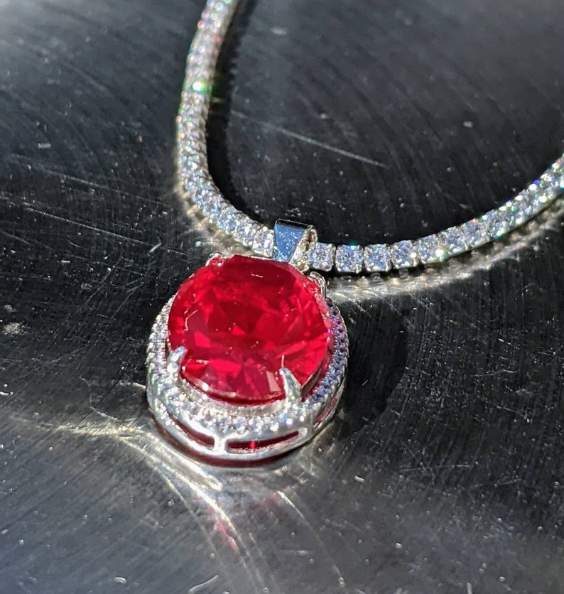 gorgeous Large 9cy ruby Pendant with sparkling tennis chain #realrubynecklace