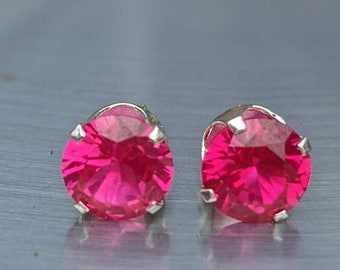Genuine 8mm Bermuda Ruby Stud Earrings - 2ct Each Stone, Handcrafted, Deep Red Lustrous Shine, Elegant Gift for Her Christmas Gift