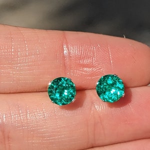 Colombian Emerald Stud Earrings With Lab Certificate 6mm Round Cut Stud Earrings Silver Or 14k Emerald Earrings For Her Birthday Gift 画像 7