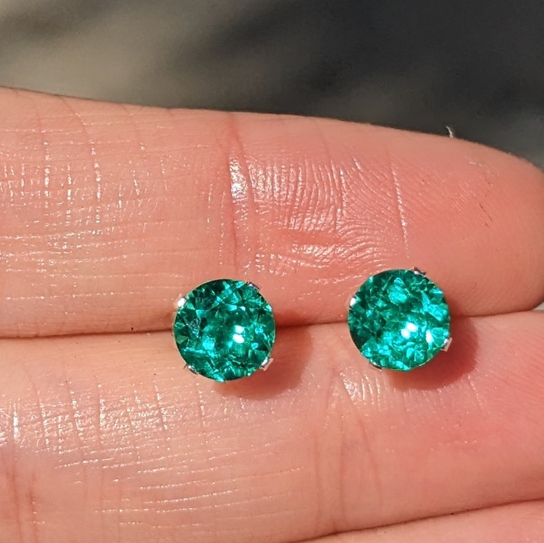 Colombiaanse Emerald Stud Oorbellen met Lab certificaat 6mm ronde Cut Stud Oorbellen zilver of 14k Emerald oorbellen voor haar verjaardagscadeau afbeelding 7