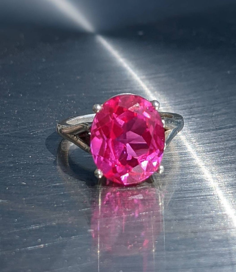 Real Bright Pink Sapphire Ring Size 6 Sapphire Ring Sterling or 14k Gold Oval Cut 10x12mm 5ct Pink Sapphire Womens Birthday Anniversary Gift zdjęcie 3