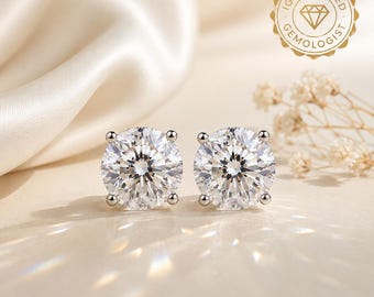 Moissanite Stud Earrings 6mm, Certified Moissanite or Diamond Studs, Round Stud Earrings, Sterling Silver or 14K Gold, Men Women
