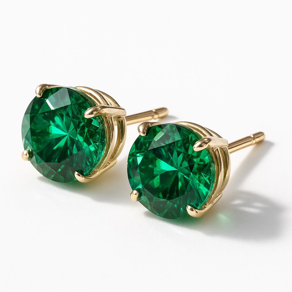 6mm Zambian Emerald Stud Earrings, Round Hydrothermal Emeralds