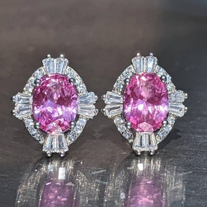 Antique-Style Pink Sapphire Halo Earrings with Diamonds - Oval Gemstone Studs, Elegant Gift Jewelry, Her Christmas Gift.