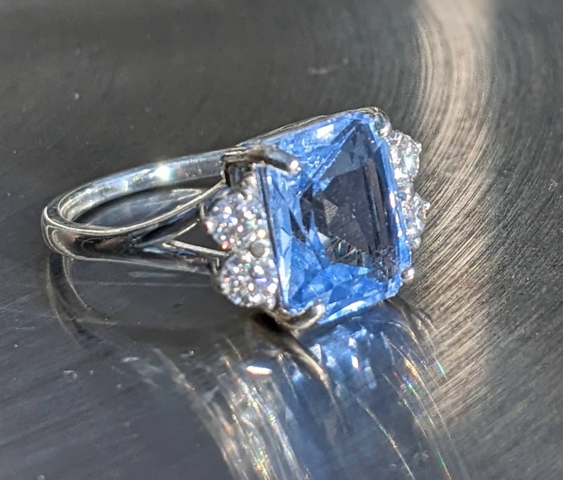 Echter Aquamarin 4.80ct Ring mit Moissanit Prinzessin Diana inspiriert Aquamarin Ring Smaragdschliff Sterling oder Massivgold für ihren Jahrestag Bild 6