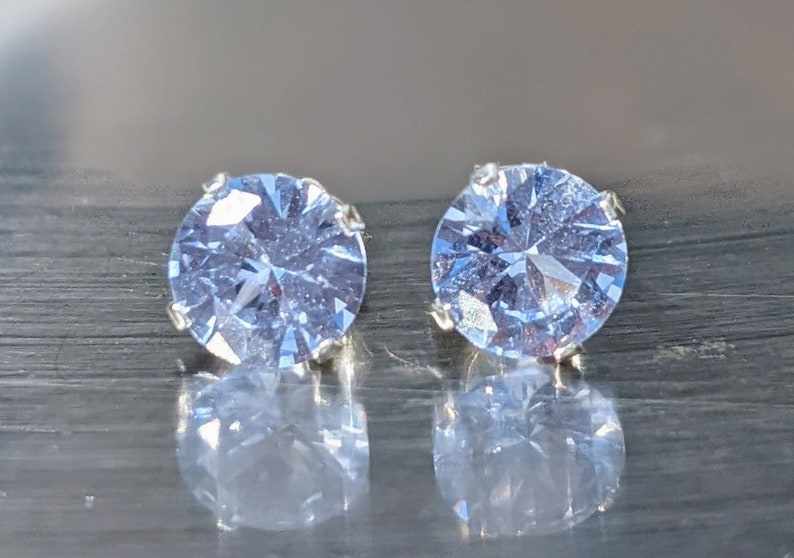 Real Blue Spinel Stud Earrings 6mm Round Cut Silver or Solid Gold Light Sky Blue Spinel For Women's Birthday Something Blue Bridal Jewelry 画像 1