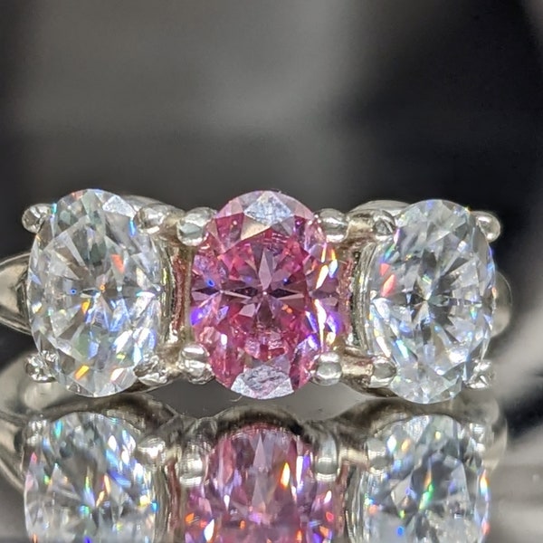 Radiant Cut Multi-Color Moissanite Wedding Band - Sparkling Custom Bridal Ring - Unique Pink and Clear Moissanite Anniversary Band