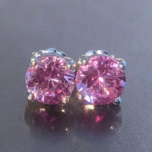 Bright Pink Sapphire Stud Earrings Genuine Lab 6mm Round Studs, Pink Sapphire Earrings 6mm  Round Earrings Gift For Her Christmas Gift