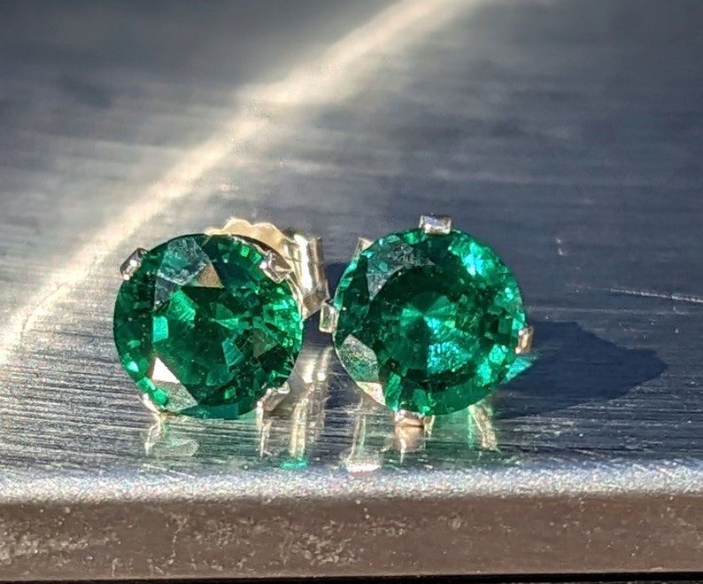 Dark Zambian Emerald Stud Earrings 6mm Round Stud Emerald Earrings Hydrothermal Emerald Studs Earrings For Her Birthday Gift Valentine's zdjęcie 1