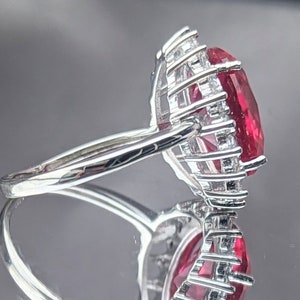 Réplique de haute qualité Eva Longoria inspirée des célébrités, bague de fiançailles en rubis véritable AAA 5 carats, halo 10x12 mm, bague pour femme ovale image 6