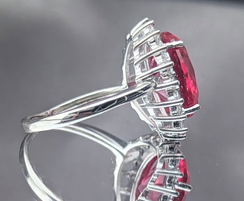 Réplique de haute qualité Eva Longoria inspirée des célébrités, bague de fiançailles en rubis véritable AAA 5 carats, halo 10x12 mm, bague pour femme ovale image 6