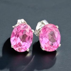 Pink Sapphire Stud Earrings: 2ct Oval, Sterling Silver or 14k Gold image 5