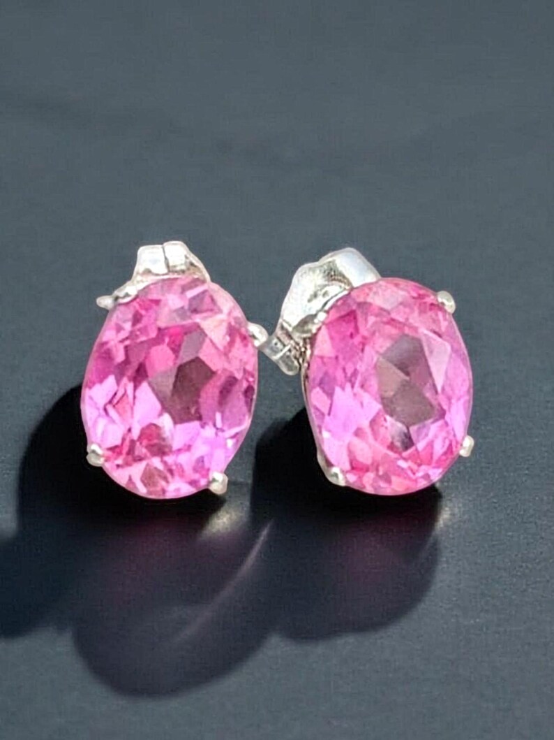 Pink Sapphire Stud Earrings: 2ct Oval, Sterling Silver or 14k Gold image 5