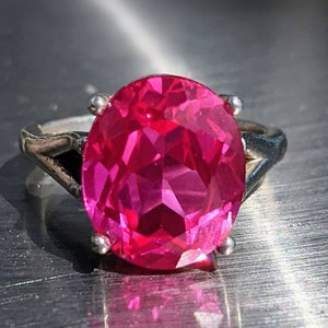 Real Bright Pink Sapphire Ring Size 6 Sapphire Ring Sterling or 14k Gold Oval Cut 10x12mm 5ct Pink Sapphire Womens Birthday Anniversary Gift image 2