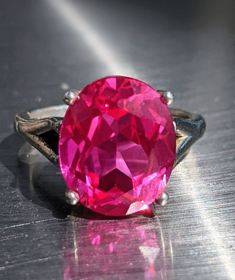 Real Bright Pink Sapphire Ring Size 6 Sapphire Ring Sterling or 14k Gold Oval Cut 10x12mm 5ct Pink Sapphire Womens Birthday Anniversary Gift zdjęcie 2