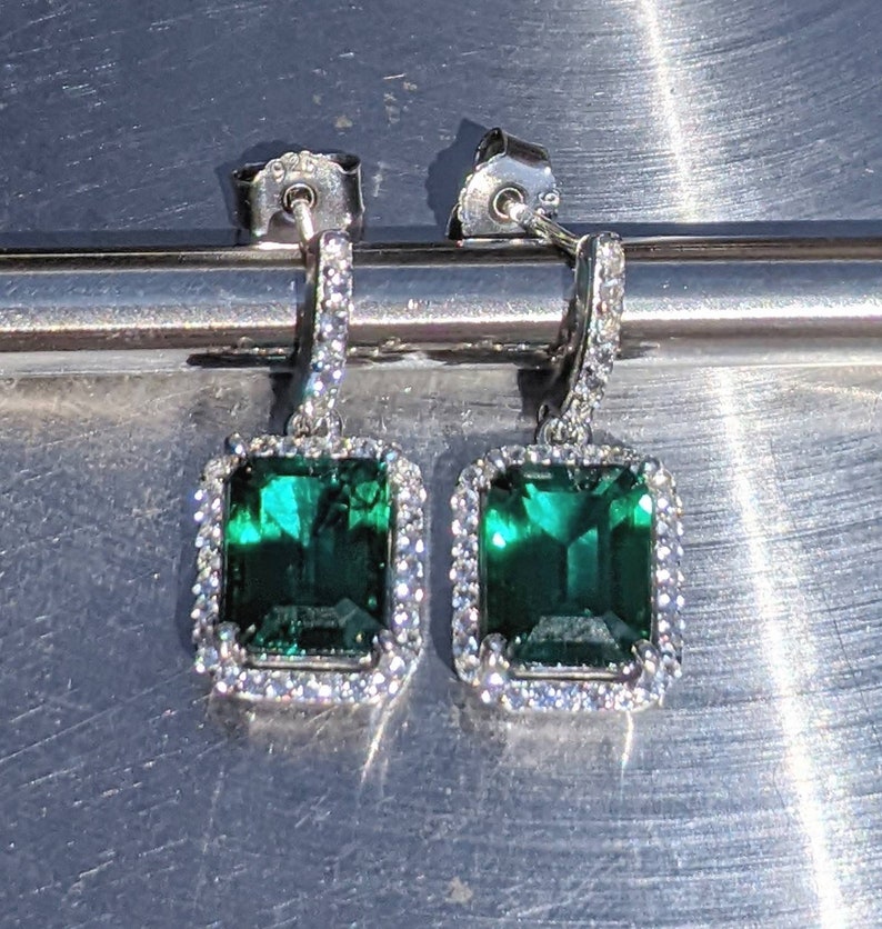 Pendientes de esmeralda reales con halo para regalo de cumpleaños de mujer 9x7 mm 2.60 ct Pendientes de gota de esmeralda hidrotermales de corte esmeralda Regalo nupcial de ley imagen 4