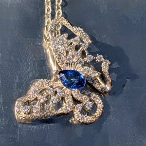 Collar de zafiro azul natural 14K oro diamante tachonado mariposa azul colgante lágrima zafiro azul natural elegante regalo de joyería para ella imagen 6