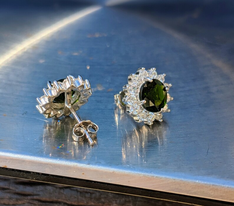 Natural Chrome Diopside Stud Earrings With Halo 7mm Round Cut Sparkling Chrome Diopside Studs For Her Birthday Valentines Gift Genuine Gem image 7