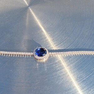 Royalty Replica Princess Diana Celebrity Inspired Real Blue Sapphire Bracelet With Halo 2.50ct Oval Cut Valentine Day Gift Lady Di Bracelet image 4