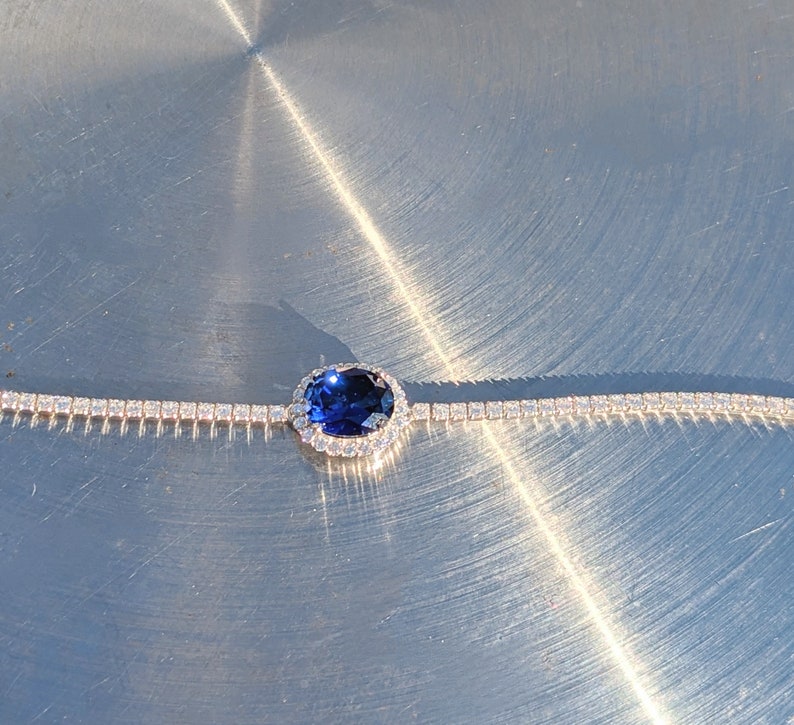 Royalty Replica Princess Diana Celebrity Inspired Real Blue Sapphire Bracelet With Halo 2.50ct Oval Cut Valentine Day Gift Lady Di Bracelet 画像 4