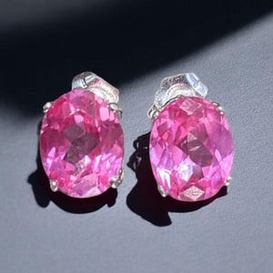Pink Sapphire Stud Earrings: 2ct Oval, Sterling Silver or 14k Gold image 4