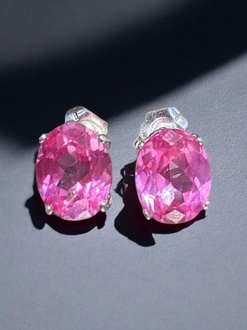 Pink Sapphire Stud Earrings: 2ct Oval, Sterling Silver or 14k Gold image 4
