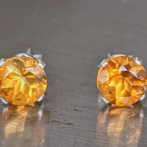 Natural Citrine Stud Earrings Stunning 6mm 2ct Solid Silver or Solid Gold Citrine Studs Birthstone Earrings Minimalist Jewelry Birthday Gift