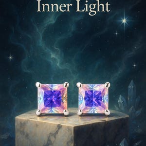 Mystic Topaz Stud Earrings Sterling Silver - Square 5mm 0.80 ct Minimalist earrings - Fast Free Shipping - Gemstone Jewelry -Topaz Jewellery